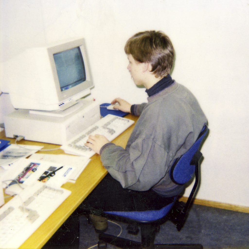 Me at school in 1994, using the Amiga 4000 for graphic design.