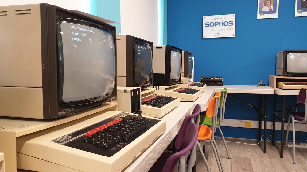 Computer classroom with BBC Micro's at The National Museum of Computing
